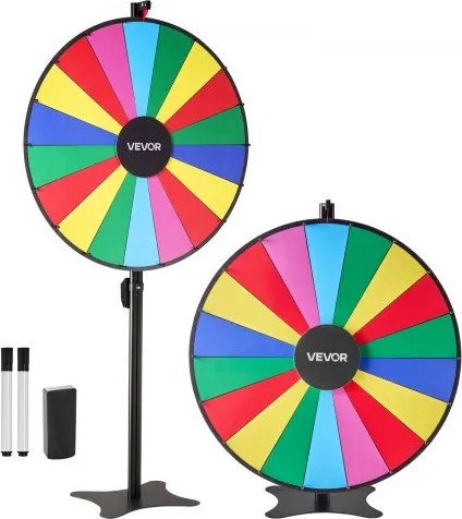 VEVOR Wheel of Fortune (914 mm) 18-slots Wheel of Fortune met standaard, in hoogte verstelbaar, loterijspellen winnende roulette met schoolbordwisser en 2 stiften, 6 kleuren, ideaal voor feestcafés, beurzen