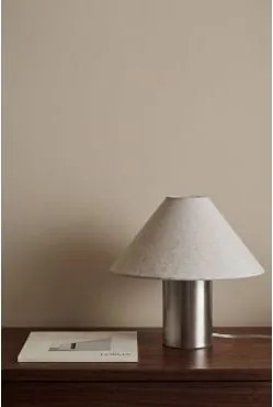 Barak Tafellamp Van Linnen En Ijzer Off-white Stof - Geborsteld Grijs & ↑30 Cm - Sklum