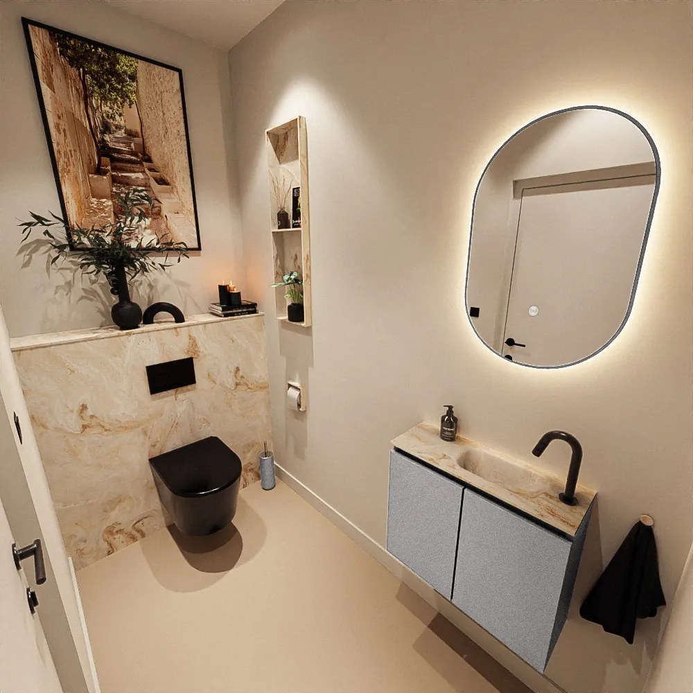 Mondiaz Ture DLux toiletmeubel 60cm plata met wastafel frappe rechts met kraangat