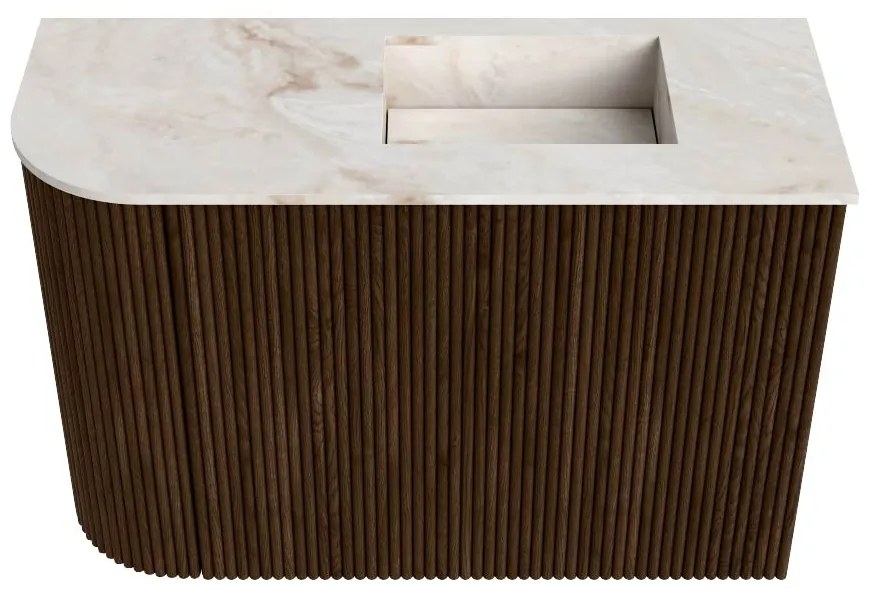 Mondiaz Joya DLux 60cm toiletmeubel ronding links walnut met wastafel faye rechts 1 kraangat frappe