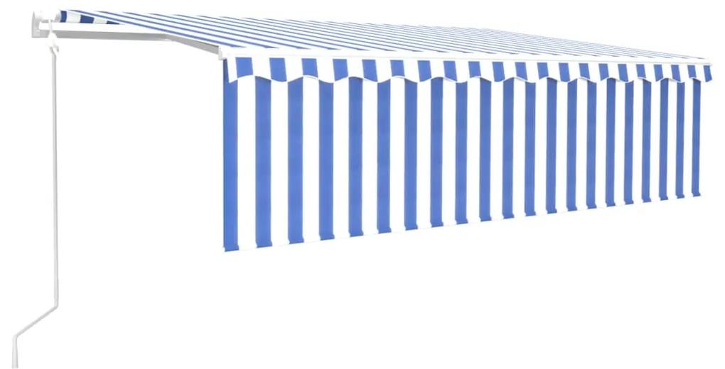 vidaXL Luifel automatisch uittrekbaar met rolgordijn 5x3m blauw en wit