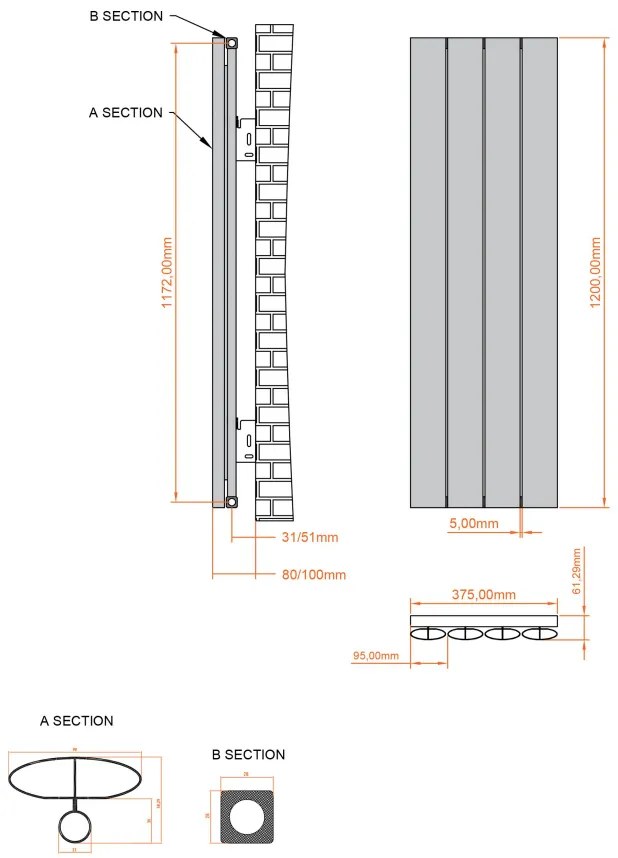 Eastbrook Malmesbury radiator 35x120cm aluminium 730W antraciet