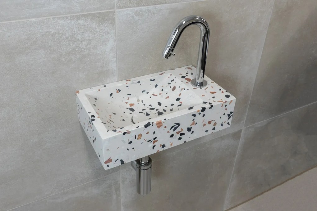 Saniclear Terrazzo fonteinset met gebogen kraan in chroom