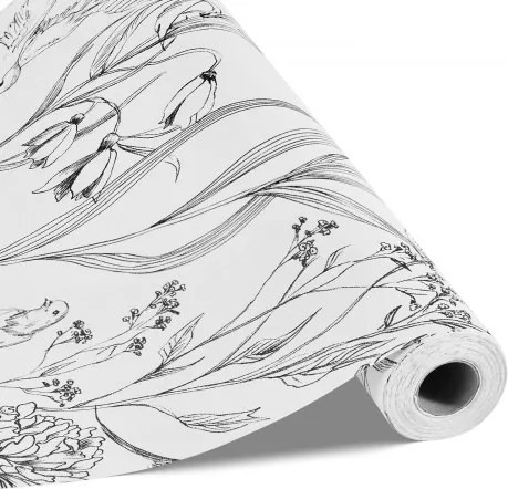 VEVOR Zelfklevend behang, 45 cm x 10 m, Muurbehang, Witte kleeffolie met botanisch bloemenpatroon, Waterdicht, Meubelfolie, Decoratieve vinylrol voor slaapkamer, keuken, kantoor, badkamer