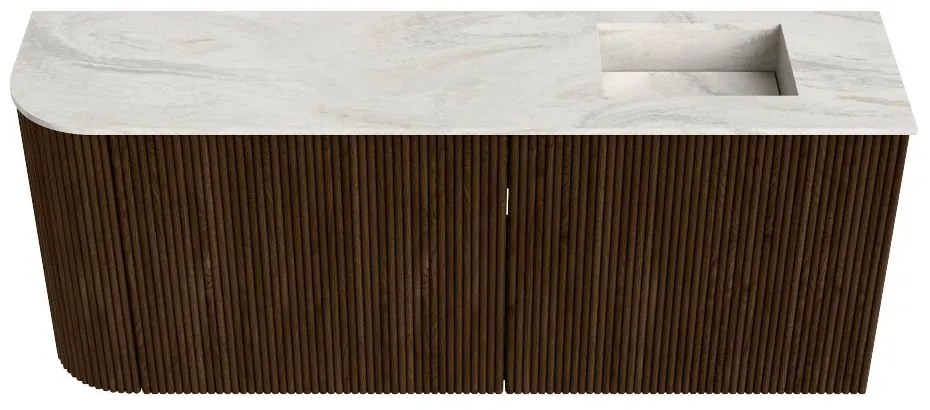 Mondiaz Joya DLux 100cm toiletmeubel ronding links walnut met wastafel faye rechts zonder kraangat ostra
