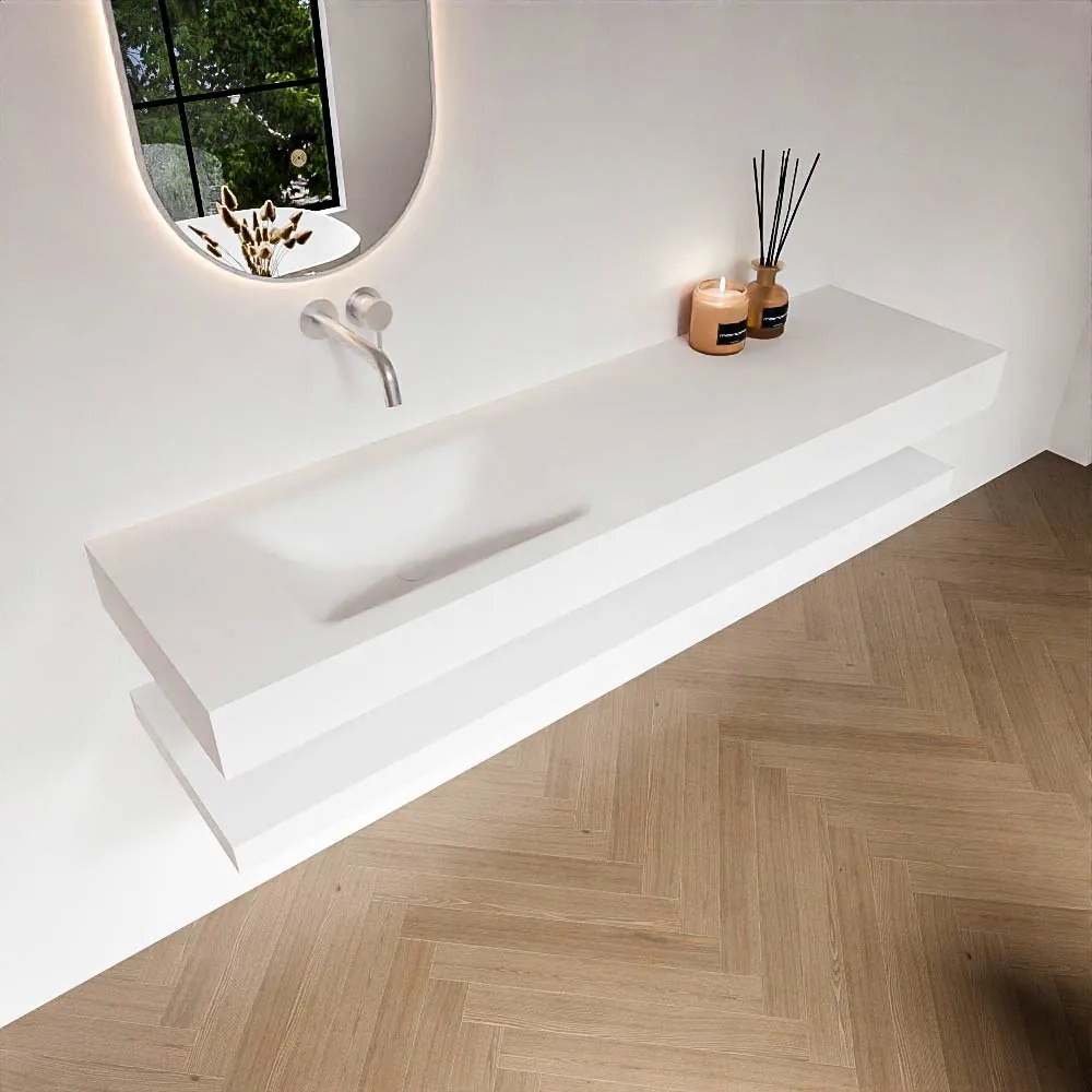 Zaro Alan badmeubel 170cm met planchet talc en vrijhangende wastafel cloud links zonder kraangat talc