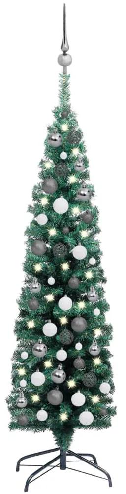vidaXL Kunstkerstboom met LED's en kerstballen smal 120 cm groen