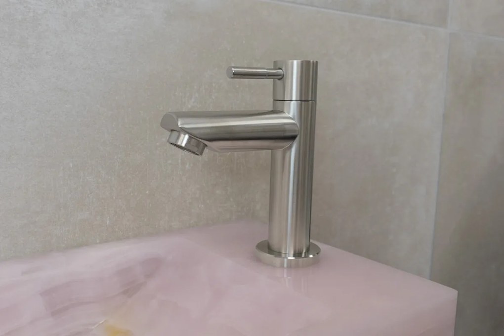 Saniclear Pink Onyx fonteinset met rechte kraan in RVS