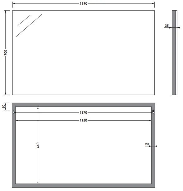 Sanituba Alu spiegel 120x70 Aluminium Geborsteld