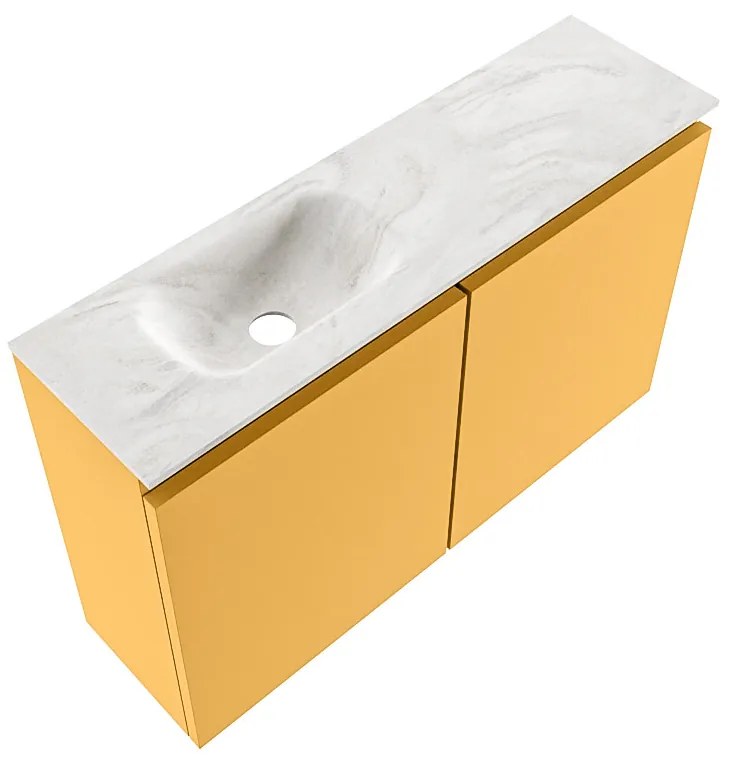 Mondiaz Ture DLux toiletmeubel 80cm ocher met wastafel ostra links met kraangat