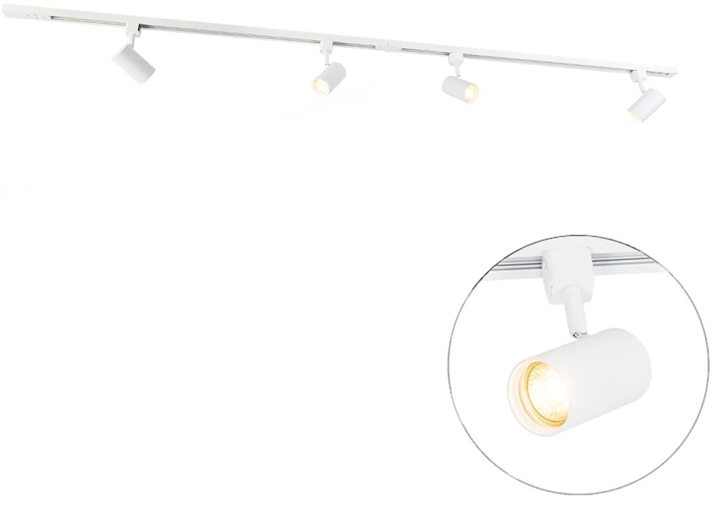 Modern 1-fase railsysteem met 4 Spot / Opbouwspot / Plafondspots wit - Jeana Modern GU10 Binnenverlichting Lamp