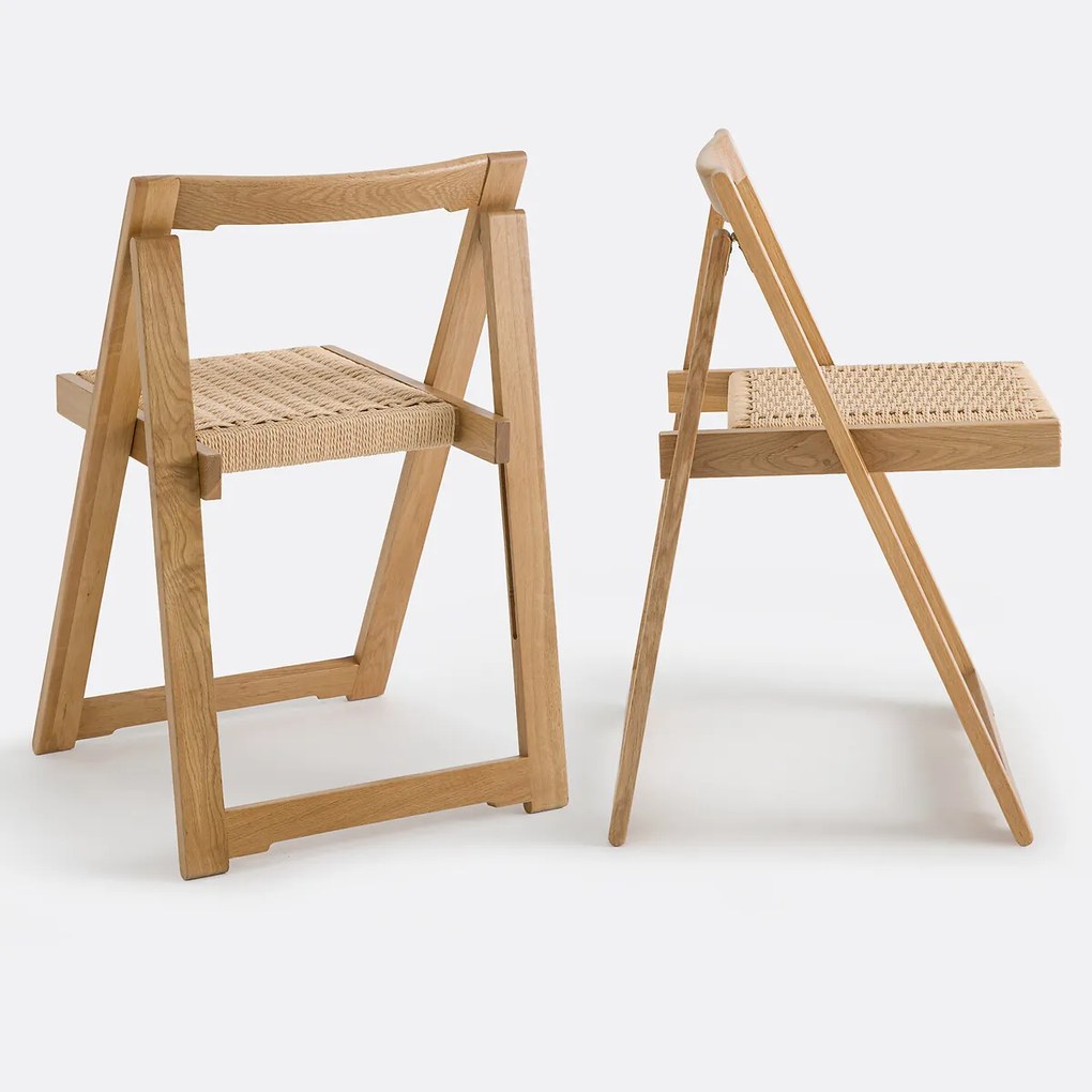 Set van 2 klapstoelen, eiken en touw, Donna
