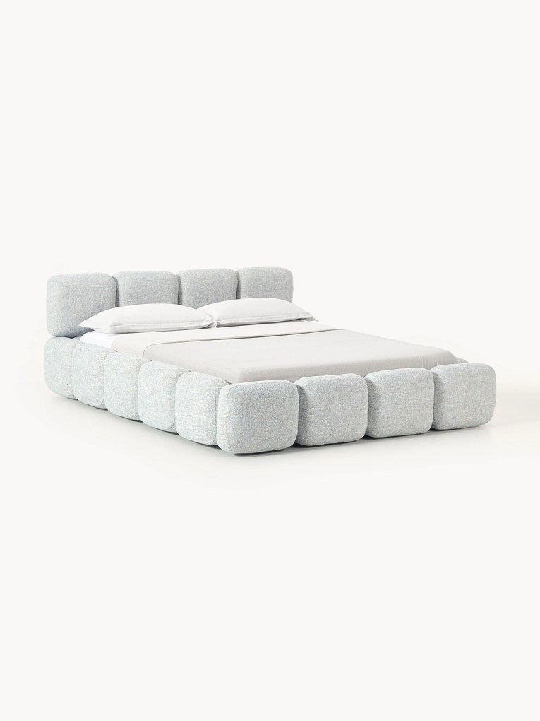 Gestoffeerd bed Tayla van bouclé met opbergruimte