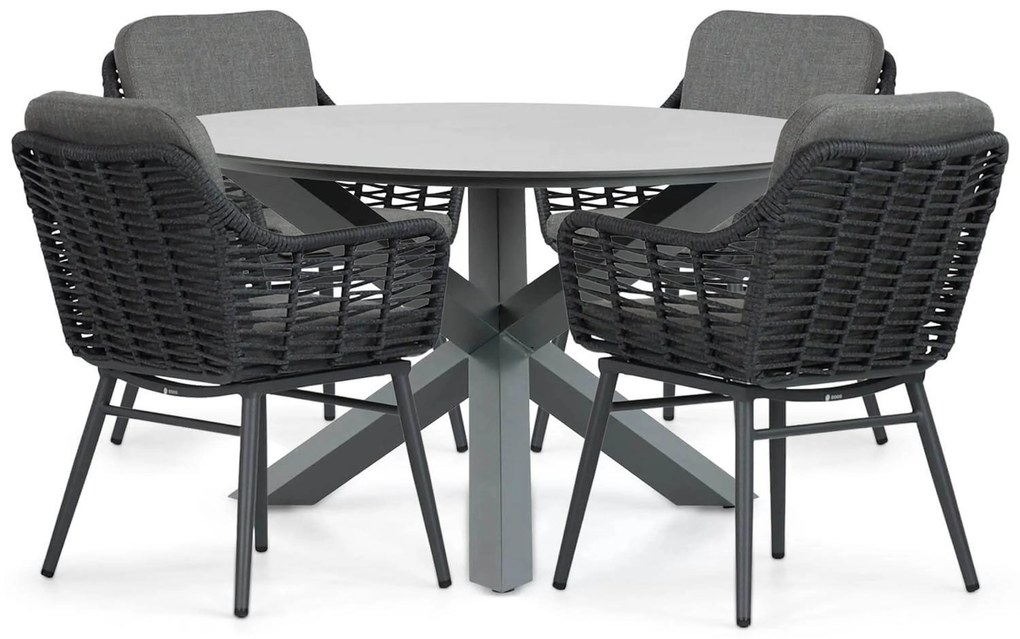 Tuinset Ronde Tuintafel 4 personen 130 cm Aluminium/wicker Grijs Coco Antoni/Orino