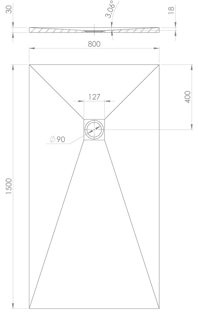 Polysan Treneca douchebak 150x80cm grijs mat