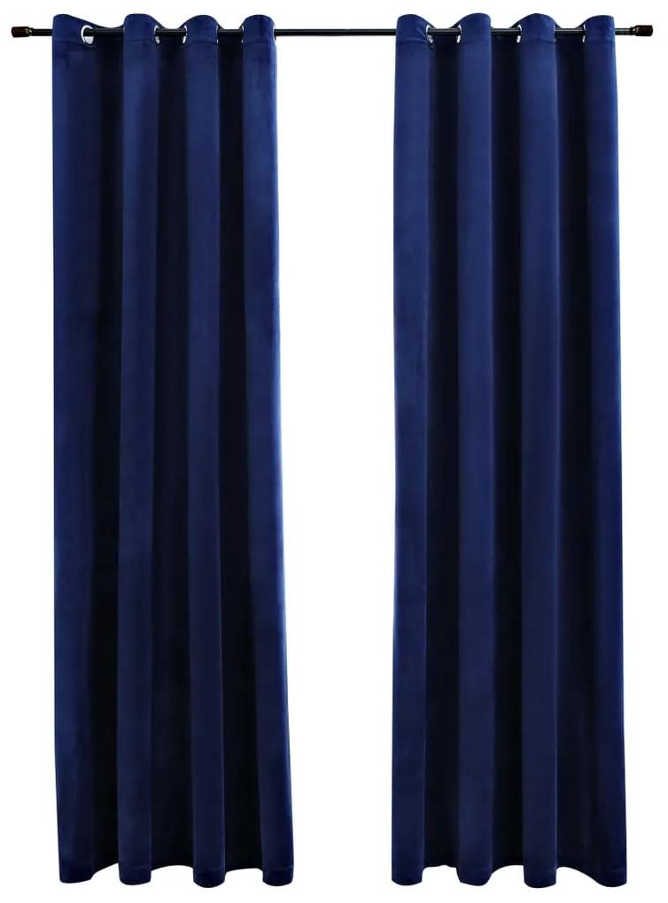 vidaXL Gordijn verduisterend met ringen 2 st 140x225 cm fluweel blauw
