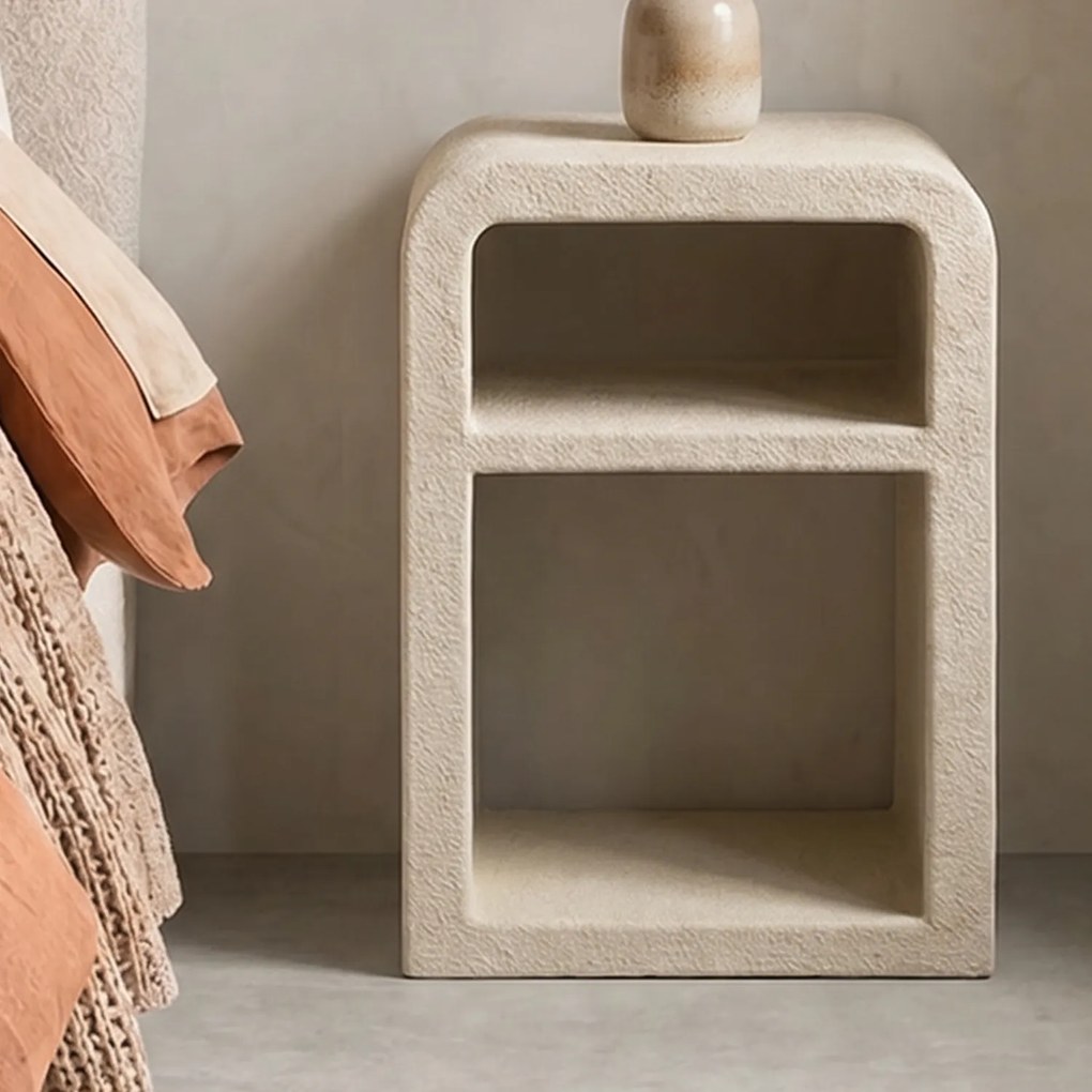 Dutchbone Veda Bed Wit Nachtkastje Wabi Sabi - 40x30x59cm.