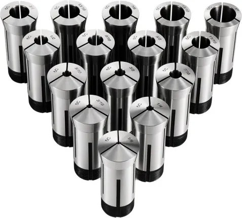 VEVOR 5C Spantangenset 1/8"-1", 15-delige precisie ronde spantangen type 385E, voor frees- en boormachines, 0,0008" slingernauwkeurigheid, draaibankgereedschap met koffer, gehard en geslepen, staal