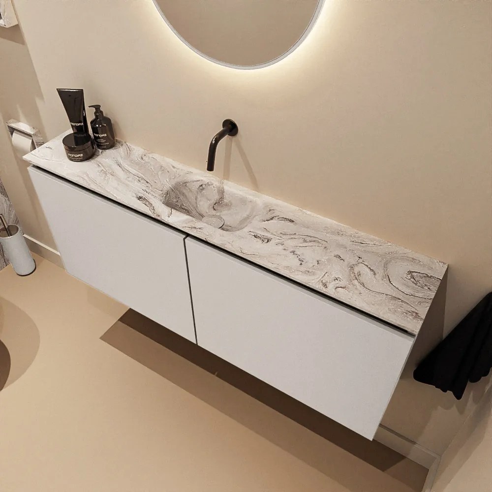 Mondiaz Ture DLux toiletmeubel 120cm linen met wastafel glace midden zonder kraangat