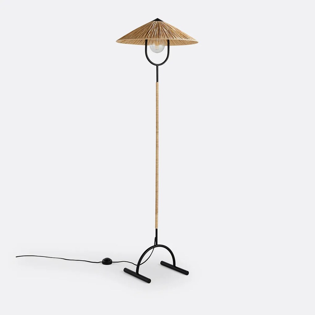 Staande lamp in ijzermetaal en raffia, Mr Tanguy