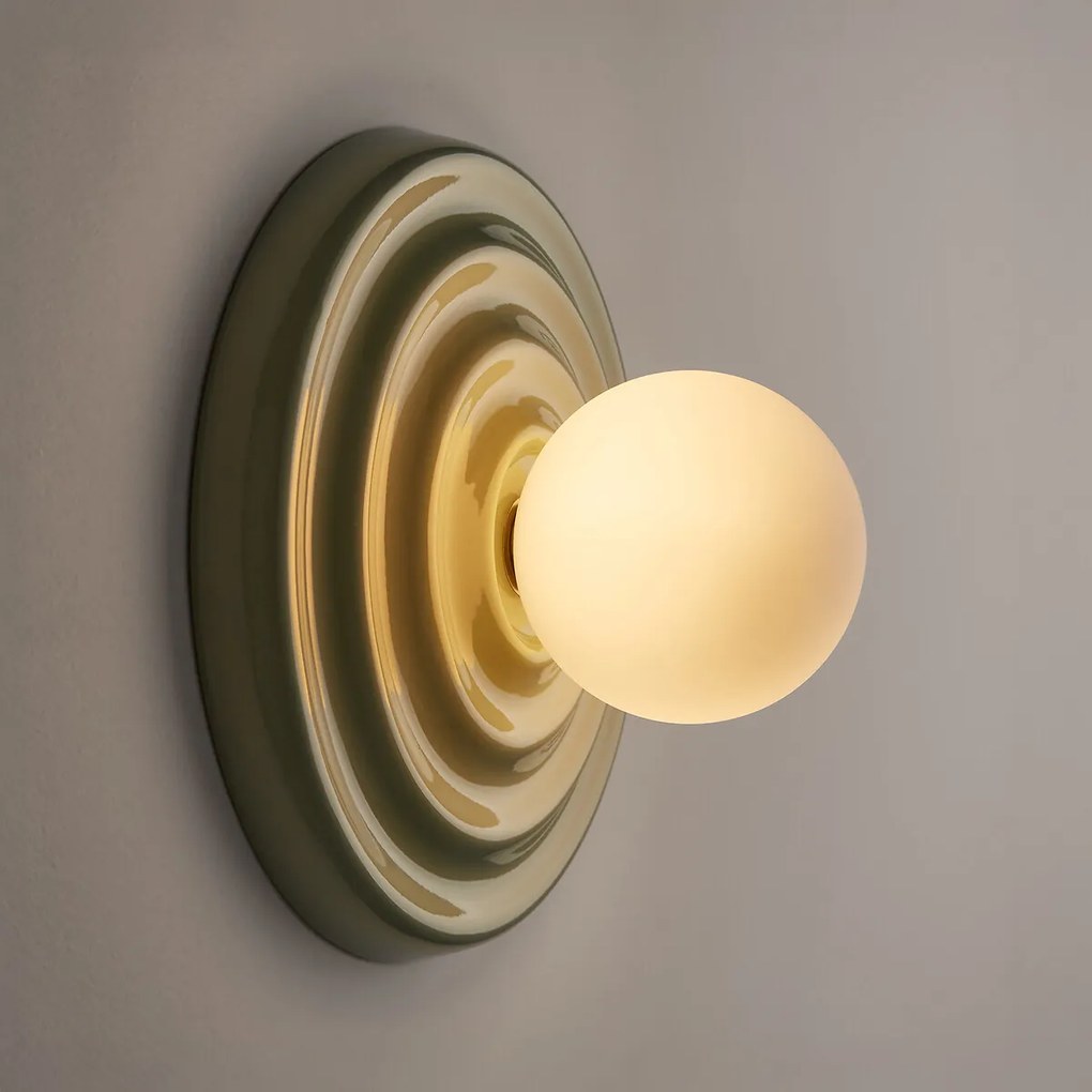 Wand- of plafondlamp, keramiek en opaline glas, diameter 24,5 cm, HOLI