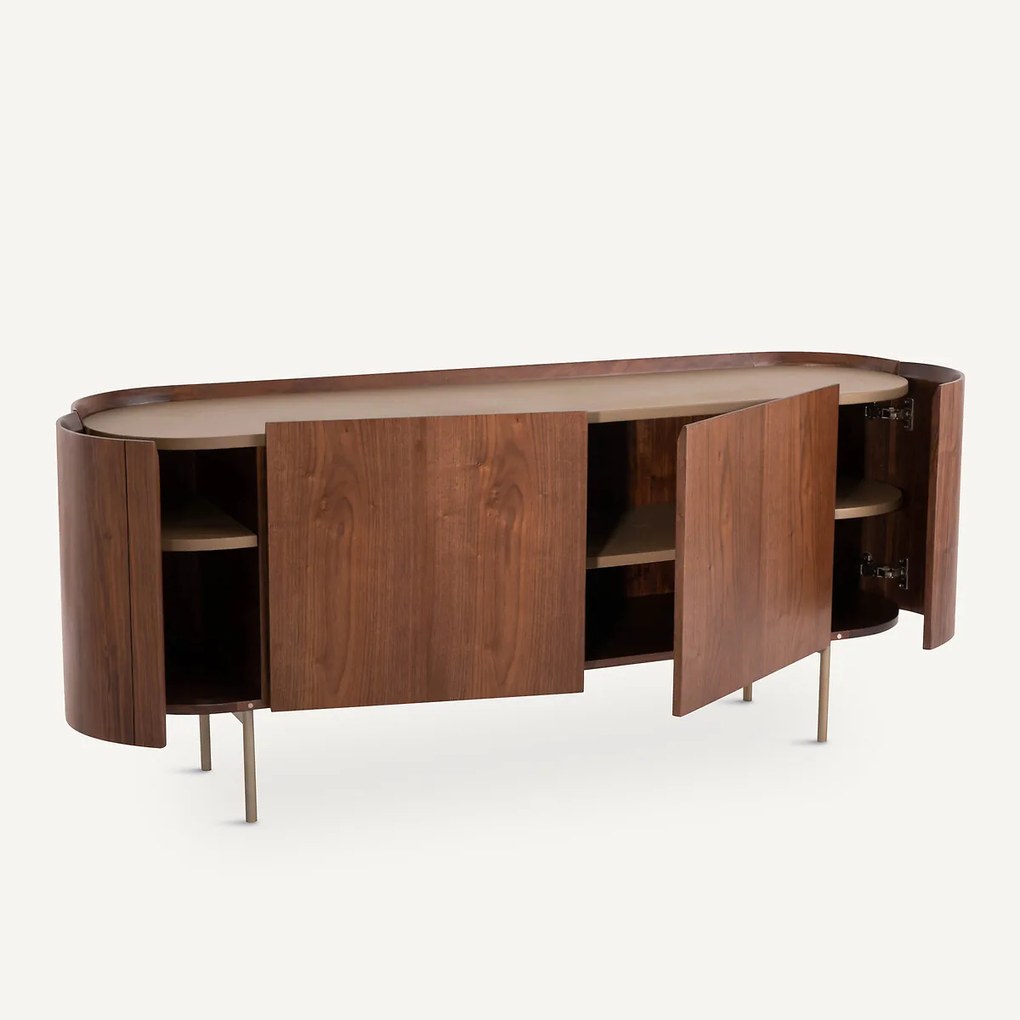 Walnoot, fineer en leren dressoir Aslen