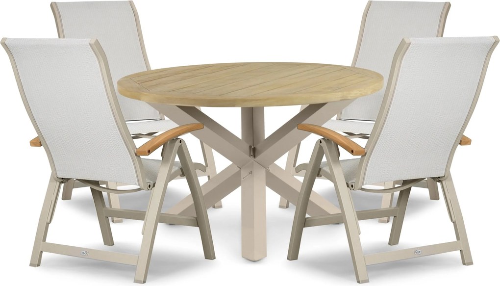 Tuinset Ronde Tuintafel 4 personen 120 cm Aluminium Taupe  Presto Tarenta/Rockville