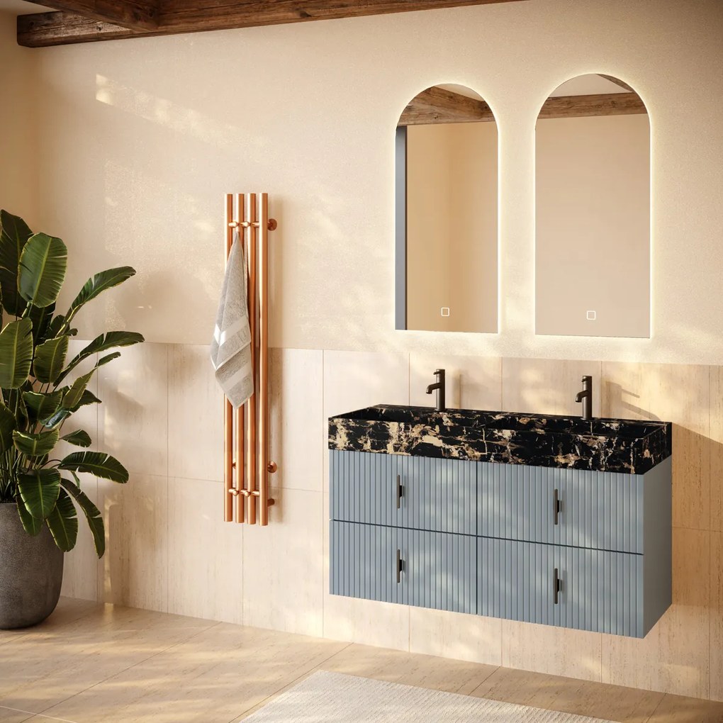 Muebles Murcia badmeubel ribbelfront 120cm baby blauw met Portoro Gold wastafel met kraangaten
