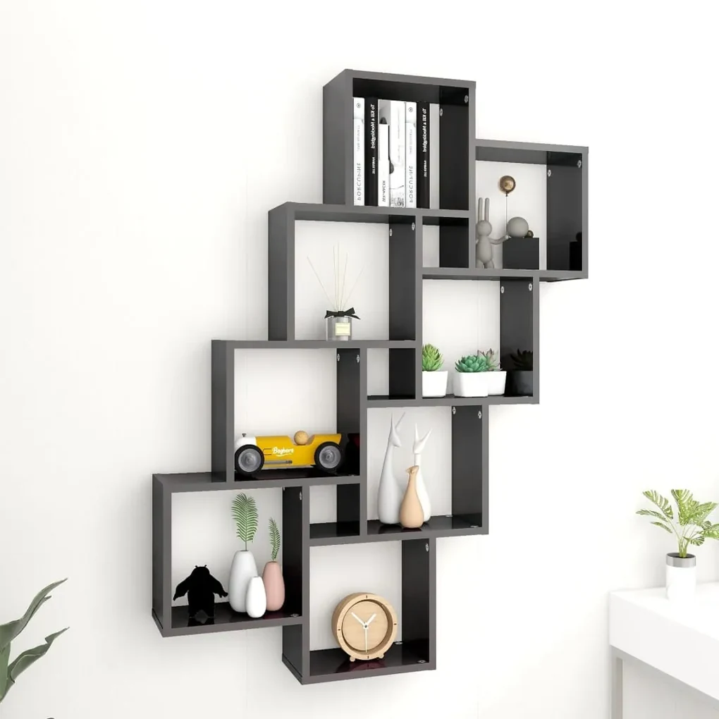 vidaXL Wandschap kubus 90x15x119 cm spaanplaat hoogglans grijs