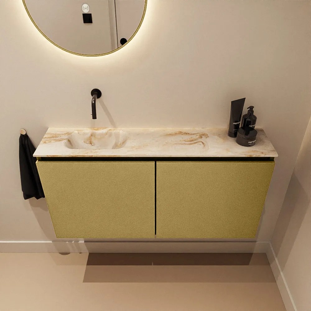 Mondiaz Ture DLux toiletmeubel 100cm oro met wastafel frappe links zonder kraangat