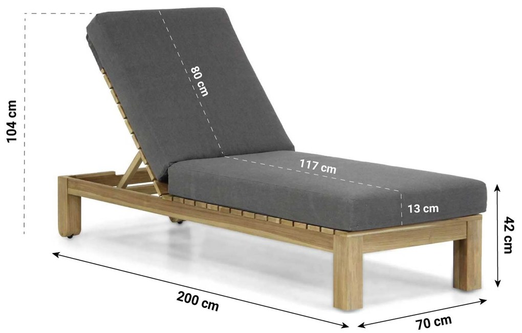 Santika Furniture Santika Arlington Lounger Met Antraciet Kussen Teak Old Teak Greywash