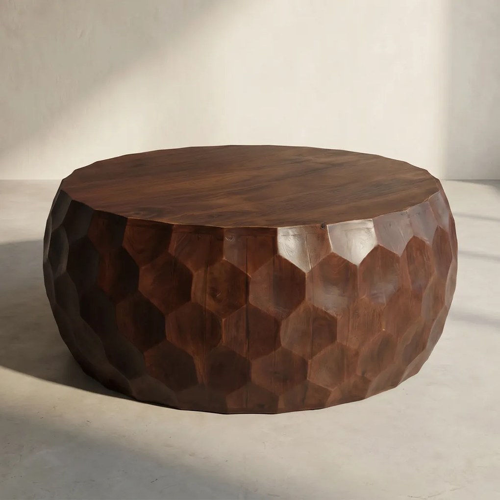 Ronde Salontafel Hout Met Patroon - 8 X 80cm.