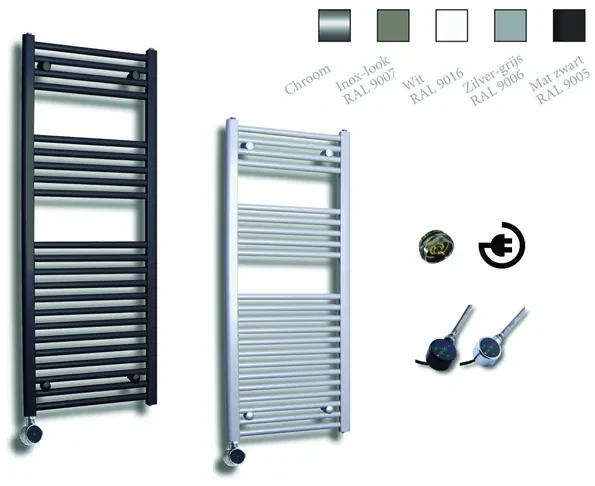 Sanicare Elektrische Design Radiator - 111.8 x 45 cm - 596 Watt - thermostaat chroom linksonder - inox look HRLEC 451118/I