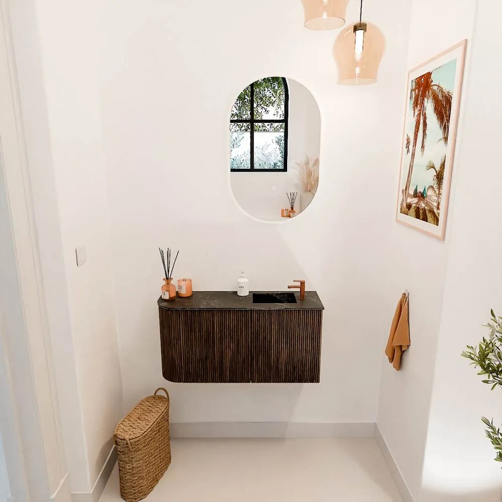 Mondiaz Joya DLux 80cm toiletmeubel ronding links walnut met wastafel faye rechts 1 kraangat lava