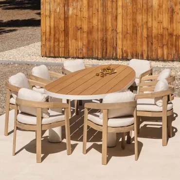 Taneli Ovale Tafelset, 260x110 Cm, Gemaakt Van Aluminium En Teakhout, En 8 Uleno Acacia Houten Tuinstoelen. Teakhout - Sklum