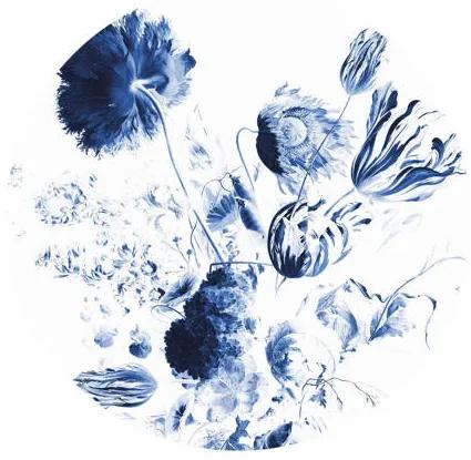 Behangcirkel Royal Blue Flowers (ø142.5 cm)