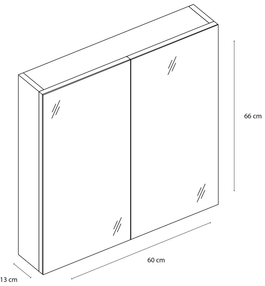 Differnz Somero spiegelkast 60cm hoogglans wit