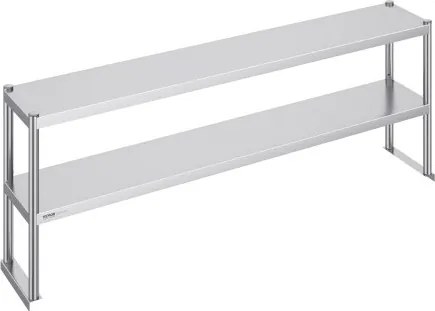 VEVOR Dubbele bovenkast, bovenkast met dubbele bovenlaag van roestvrij staal, 305 x 1829 mm, bovenkast met dubbele bovenlaag, in hoogte verstelbare bovenkast, voorbereidingstafel voor keuken, restaurant en werkplaats