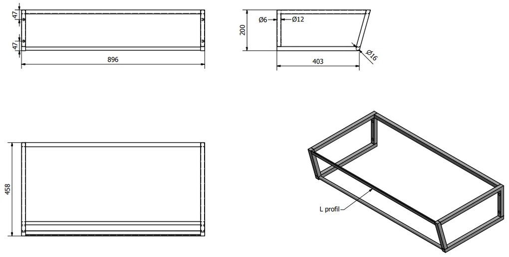 Sapho Industrial wastafel frame mat zwart 90cm