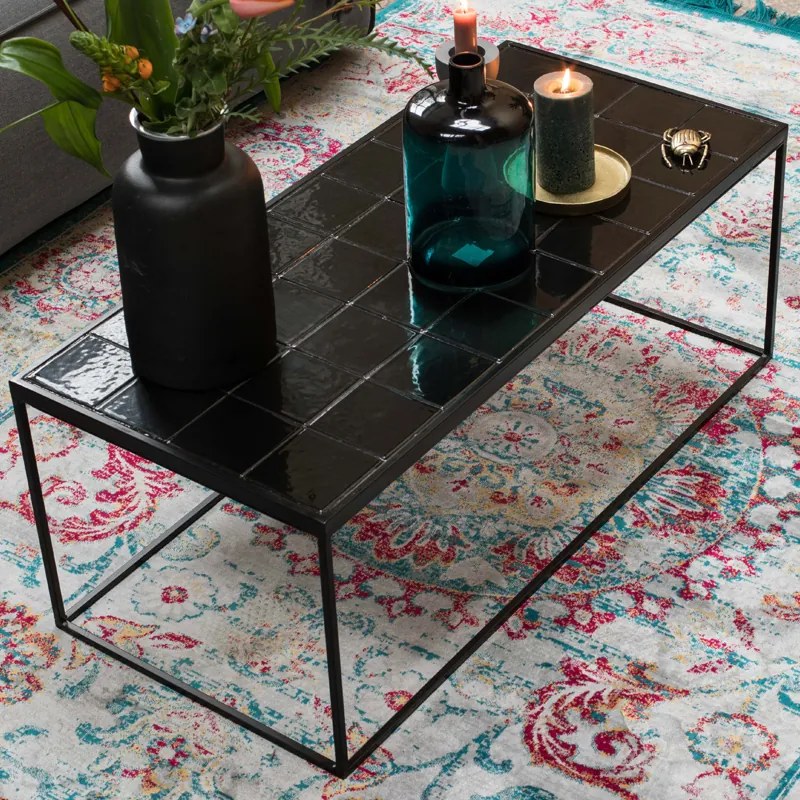 Zuiver Glazed Salontafel Met Keramische Tegels Zwart - 93 X 43cm.