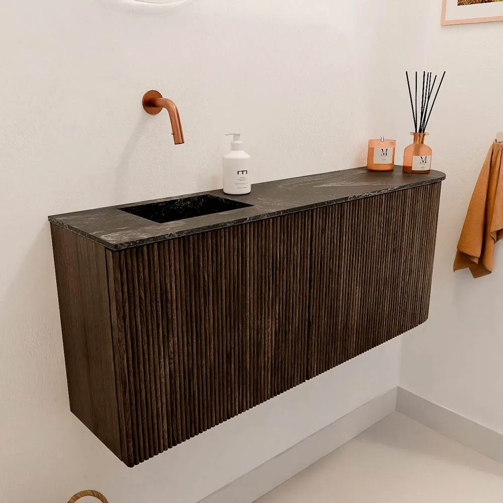 Mondiaz Joya DLux 100cm toiletmeubel ronding rechts walnut met wastafel faye links zonder kraangat lava