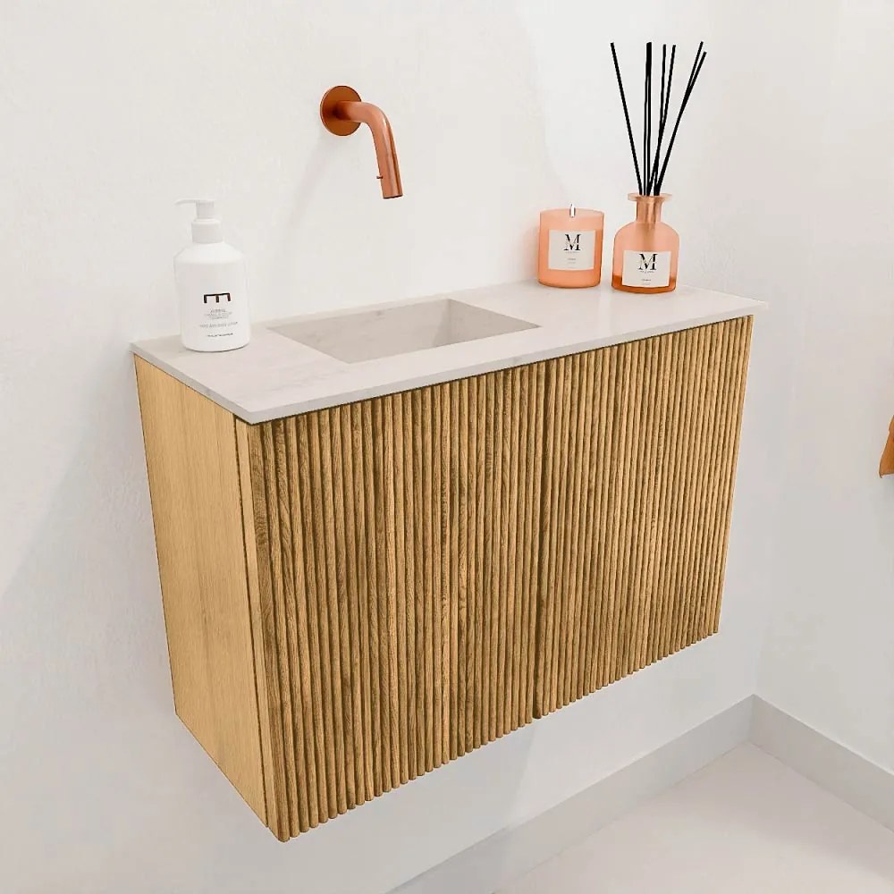 Mondiaz Joya DLux 60cm toiletmeubel oak met wastafel faye links zonder kraangat meli