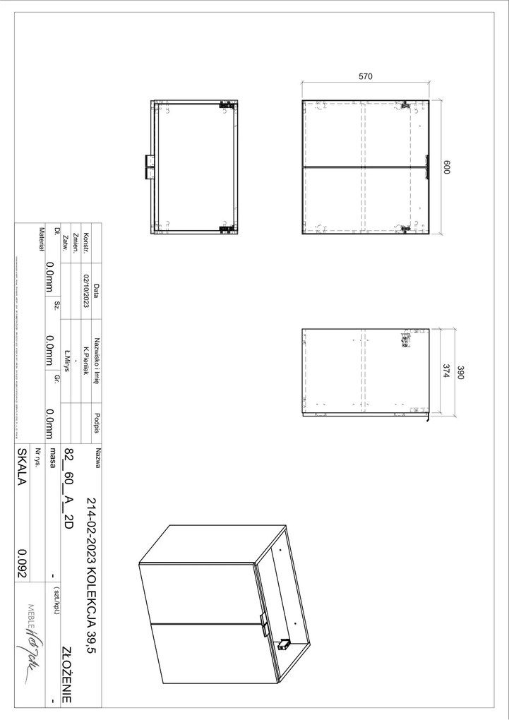 Comad Nova Oak onderkast met 2 deuren 60x40x60cm eiken