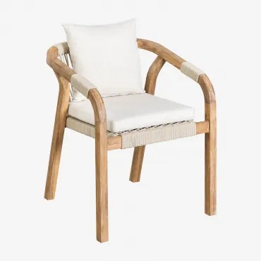 Set Van 4 Eetkamerstoelen Met Armleuningen Van Acaciahout Dubai Rustiek Acaciabruin & Stof Gardenia Wit - Sklum