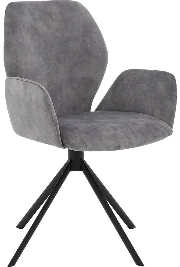 Goossens Eetkamerstoel Hera grijs velvet stof met armleuning, modern design