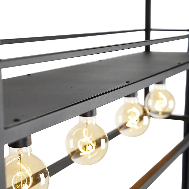 Industriële hanglamp zwart met rek large 4-lichts - Cage Rack