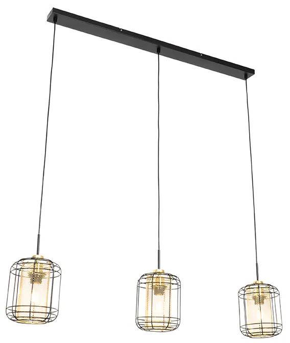 Eettafel / Eetkamer Design hanglamp zwart met goud langwerpig 3-lichts - Gaze Design E27 Binnenverlichting Lamp