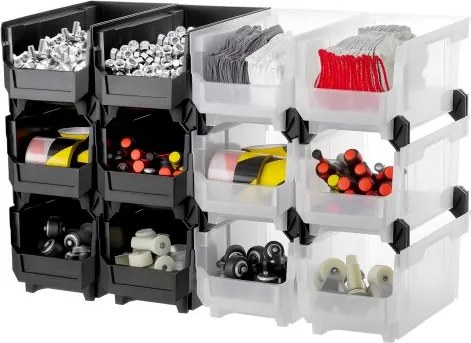 VEVOR stapeldozen, 377 x 215 x 180 mm (12-pack), transparante opbergdozen, stapelbare opbergdoos voor het organiseren en opbergen van kleine onderdelen, kantoorbenodigdheden en andere accessoires, zwart en transparant