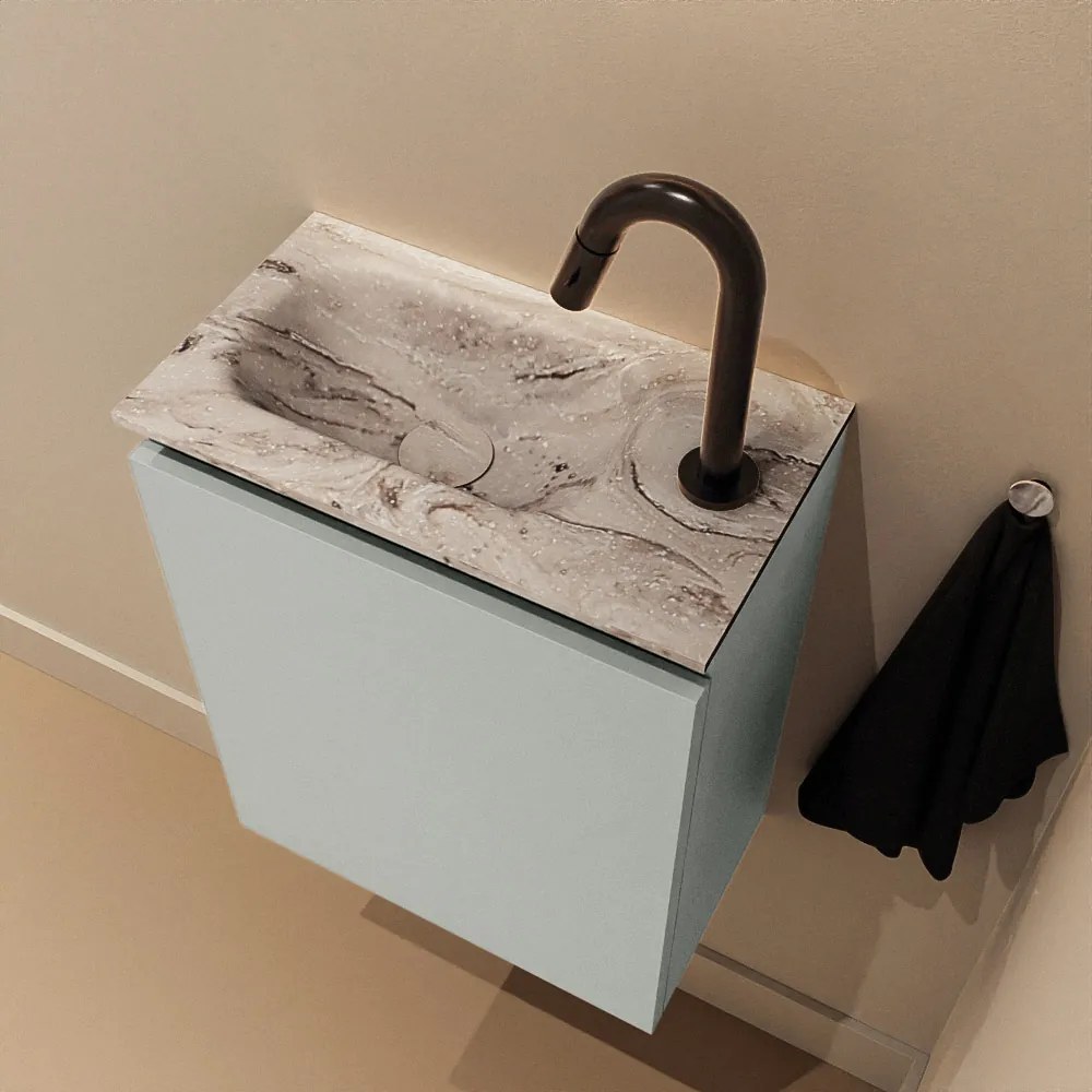 Mondiaz Ture DLux toiletmeubel 40cm greey met wastafel glace links met kraangat