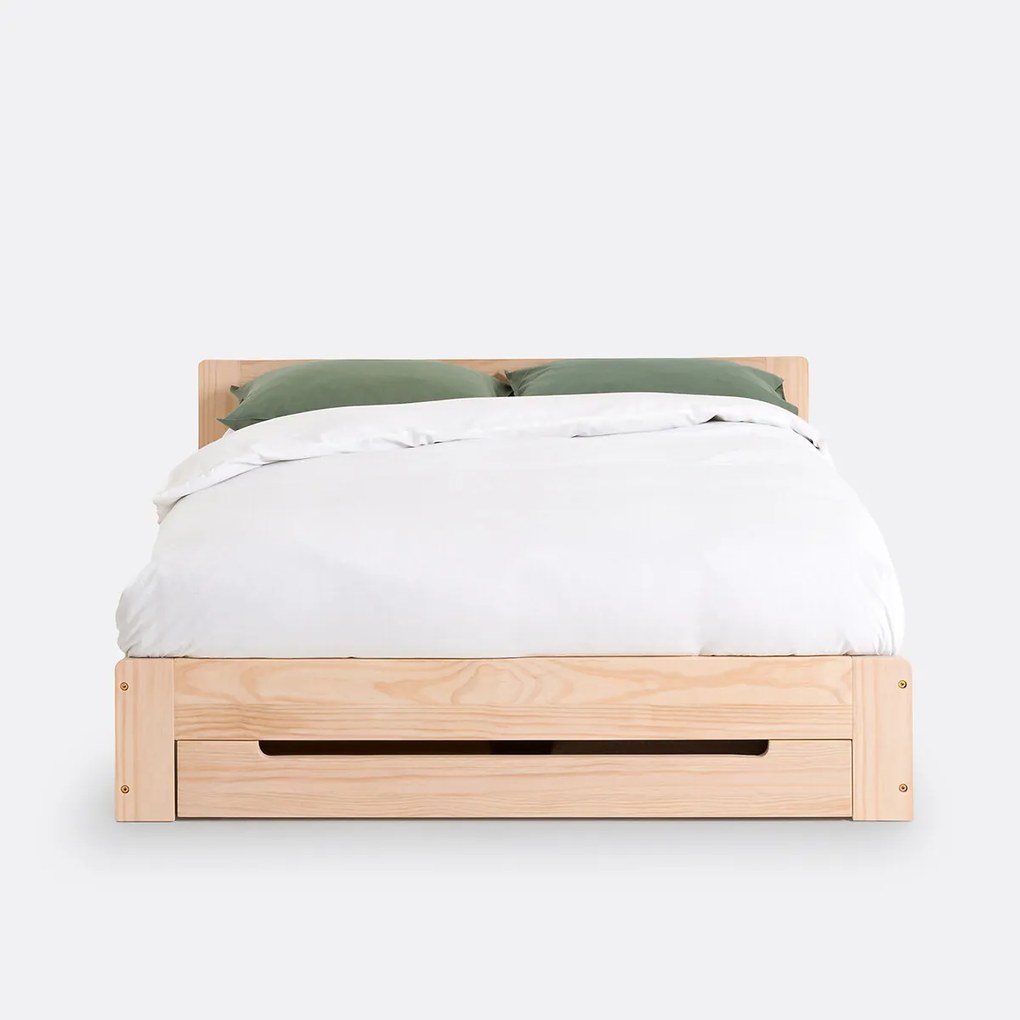 Bed in massief dennenhout met lattenbodem en opberglade Crawley